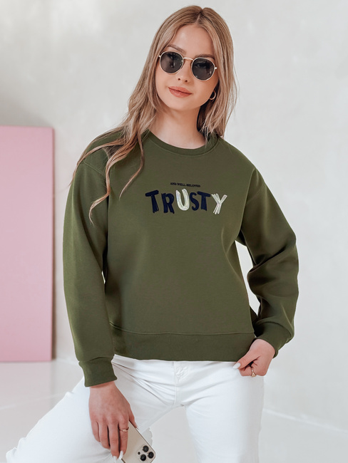 Női oversize pulóver hímzéssel SOFTRUS zöld Dstreet BY1409
