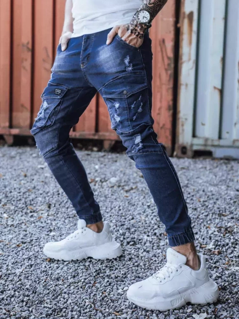 Kék férfi skinny fit farmernadrág övvel Dstreet UX3286