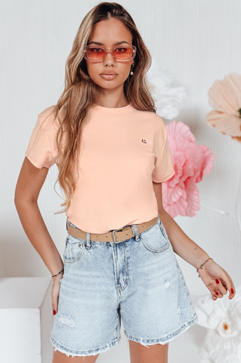 Női bordázott póló SMILE FOR YOU rózsaszín Dstreet RY2907