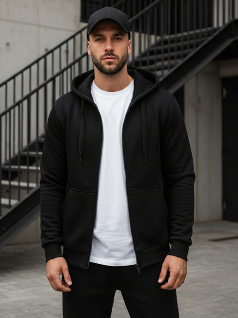 Nyitható férfi pulcsi kapucnival fekete színben BX2192