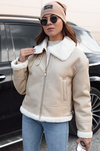 Női FURBLAZE bőrdzseki báránybőrrel Dstreet bézs TY4731