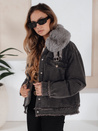 Női FURDENIM farmer dzseki műszőrmével sötétszürke Dstreet TY5185