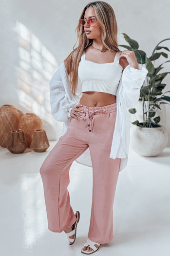 Női széles szárú szövetnadrág LINESSA rózsaszín Dstreet UY2645