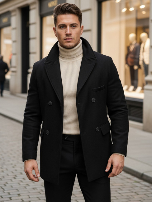 Férfi kétsoros kabát Szín Fekete DSTREET CX0433