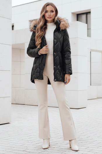 Női télikabát LUMORE steppelt kapucnival fekete Dstreet TY5015