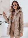 Női steppelt télikabát kapucnival, camel színben Dstreet TY5091
