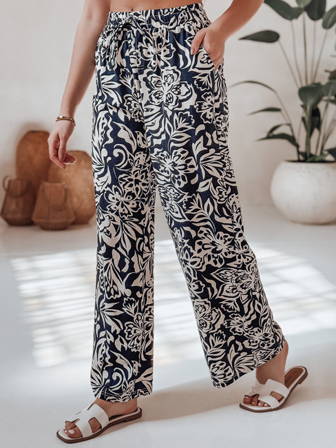 Női széles szárú szövetnadrág TROPICAL SUN tengerészkék Dstreet UY2632