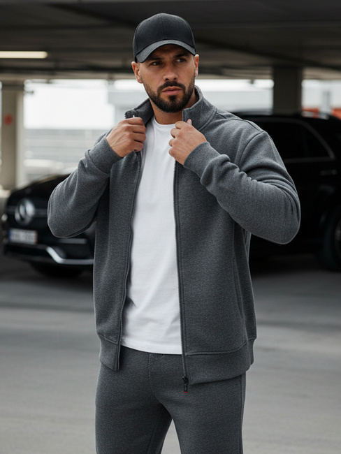 Antracit színű nyitható férfi pulcsi állógallérral BX4111