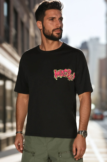 Férfi nyomtatott póló fekete Dstreet RX5645