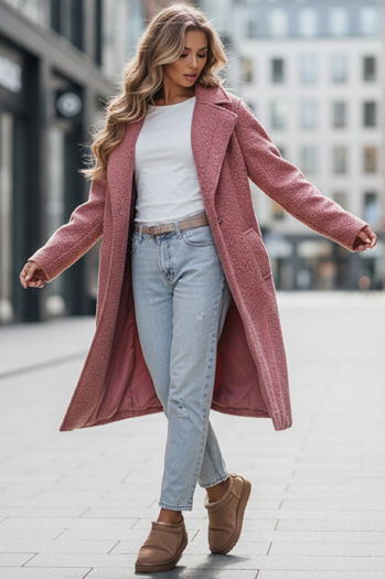 Női hosszú báránybőr kabát rózsaszín Dstreet NY0755z