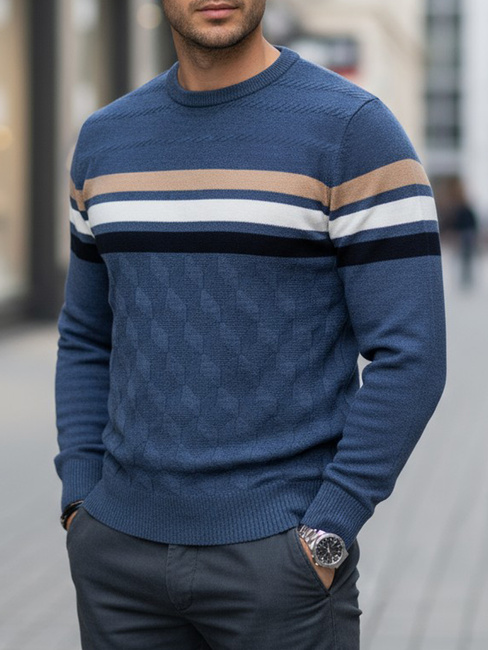 Férfi csíkos kék pulóver Dstreet WX2336