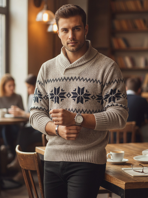 Férfi bézs színű pulóver Dstreet WX2269