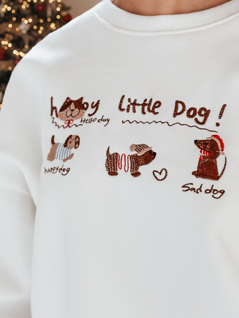 Női oversize pulóver tacskókkal JAMNIKOVE fehér Dstreet BY1498zz