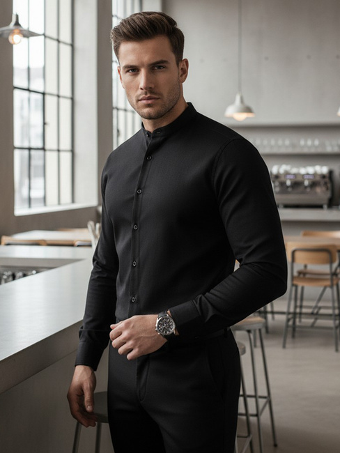 Férfi alkalmi fekete ing felálló gallérral Dstreet DX2597