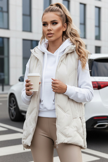 Női steppelt kapucnis mellény fehér Dstreet TY5108