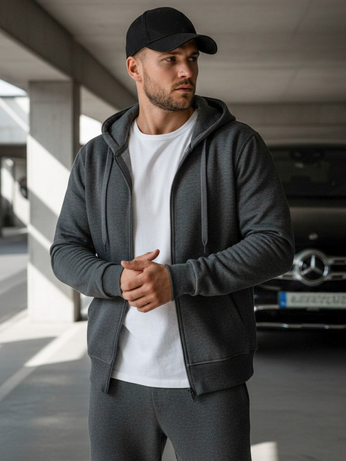 Nyitható férfi pulcsi kapucnival antracit színben BX2196