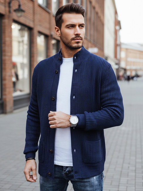 Férfi sötétkék kardigán pulóver Dstreet WX2346