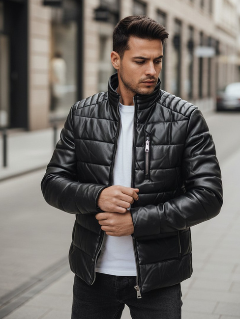 Férfi szigetelt bőrdzseki fekete Dstreet TX5115