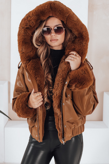Női bőrdzseki szőrmével barna Dstreet TY5129