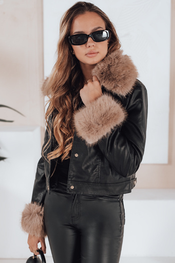 Női bőr ramones dzseki szőrmével fekete Dstreet TY5206