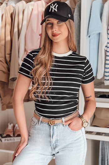 Női alap csíkos póló LINESS fekete Dstreet RY2817