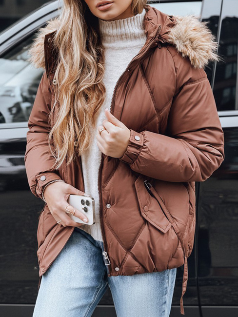 Női téli steppelt dzseki kapucnival barna Dstreet TY5231