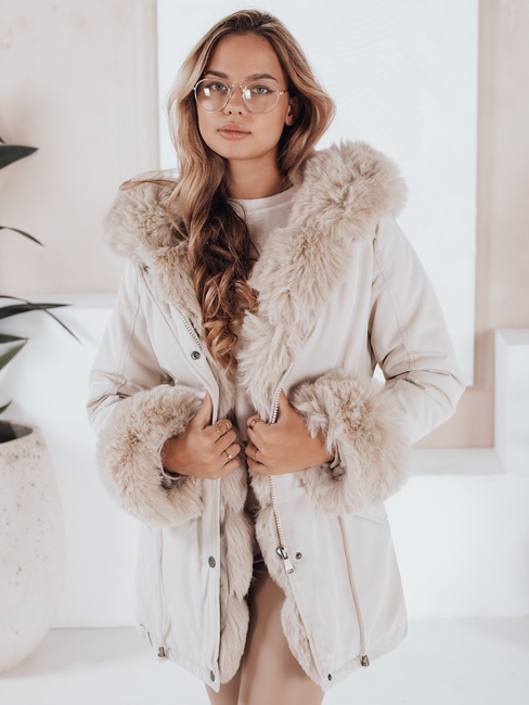 Női téli parka kabát szőrmével CHARMFUR fehér Dstreet TY5225