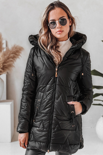 Női steppelt télikabát kapucnival fekete Dstreet TY5089