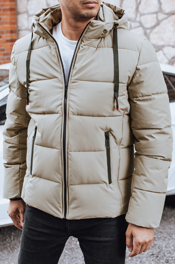 Férfi steppelt télikabát kapucnival világos bézs Dstreet TX5063