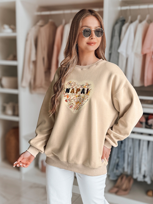 Női oversize pulóver szívvel SERDUCHOVA bézs Dstreet BY1442
