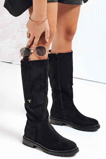 Női szarvasbőr fekete csizma Dstreet ZY1159 ZY1159