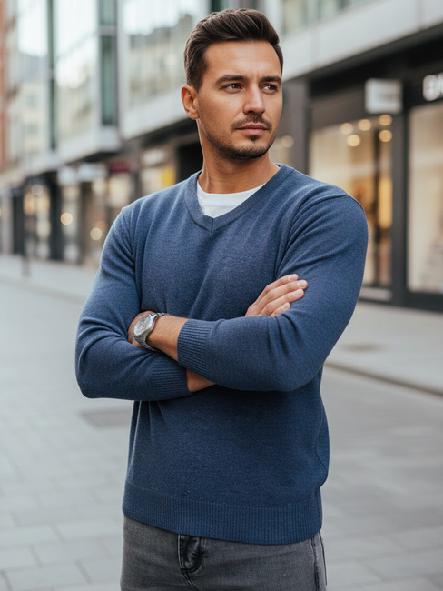 Férfi kék v-nyakú pulóver Dstreet WX2317