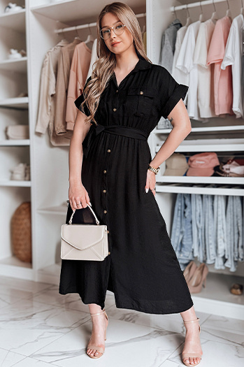 SUNNI LOVE lenvászon maxiruha fekete Dstreet EY2606