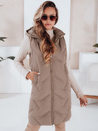 Női hosszú steppelt mellény kapucnival camel Dstreet TY5098