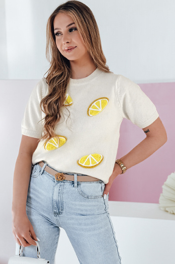 Női oversize pulóver citrommal Lemon ecru Dstreet MY2475