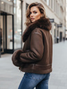 Női bőrdzseki szőrmével barna Dstreet TY5243z