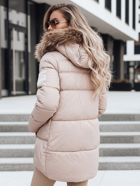 Női steppelt télikabát kapucnival bézs Dstreet TY5506