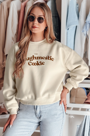 Női oversize pulóver COOKIES nyomtatással világos bézs Dstreet BY1446