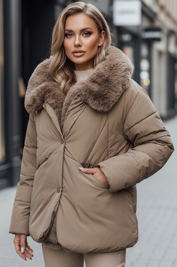 LUNAVI női steppelt télikabát szőrmével világos bézs Dstreet TY4665z