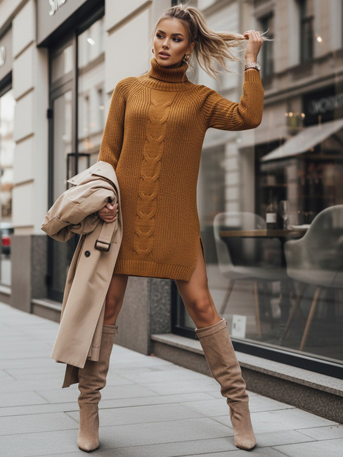 Női hosszú pulóver MERCIA Szín Mustár DSTREET MY1876