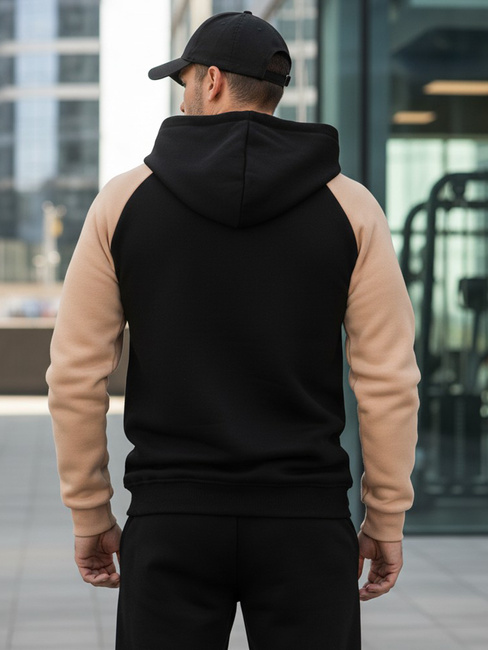 Férfi camel és fekete csíkos kapucnis pulóver Dstreet BX5897