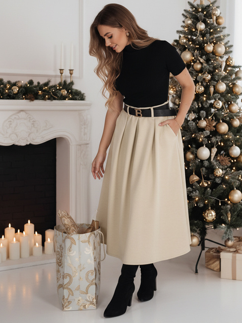 Női midi szoknya világos bézs Dstreet CY0477z