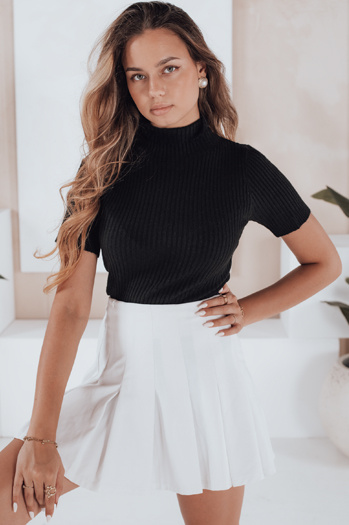 Női rövid ujjú bordázott pulóver GIRLGLORY fekete Dstreet MY2552