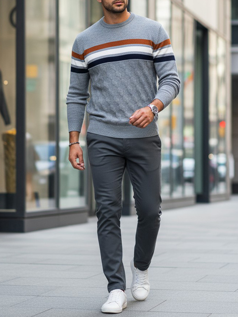 Férfi csíkos szürke pulóver Dstreet WX2335