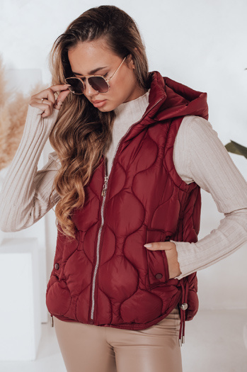 Női steppelt kapucnis mellény MISSVEST burgundi Dstreet TY5017