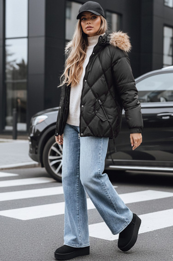 Női téli steppelt dzseki kapucnival fekete Dstreet TY5232