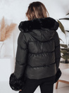 Női télikabát YOUWARM rövid steppelt szőrmével fekete Dstreet TY5006