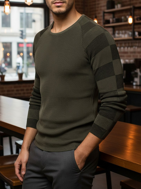 Férfi pulóver khaki színben Dstreet WX1637