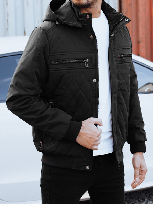 Férfi átmeneti steppelt dzseki kapucnival fekete Dstreet TX5037