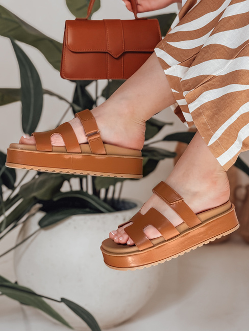 Női tépőzáras PLATFOR flip-flopok camel Dstreet ZY0868